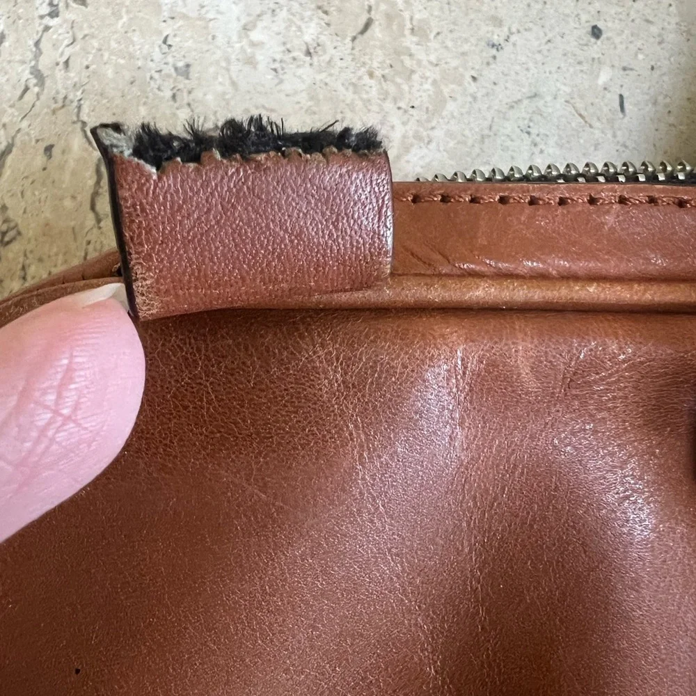 JACK SPADE Tan Solid Leather Briefcase Bag